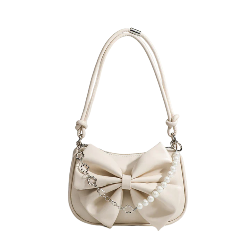 Camille - Chic Bag Adorned with a Luxurious Bow and Pearl Chain