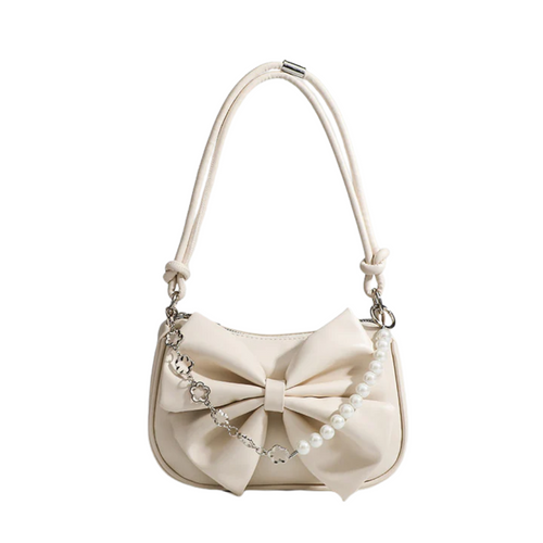 Camille - Chic Bag Adorned with a Luxurious Bow and Pearl Chain