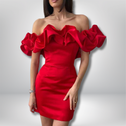 Inaya - Elegant Satin Off-the-Shoulder Mini Dress