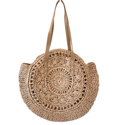 Chic Round Straw Bag - Handcrafted with Durable Handles