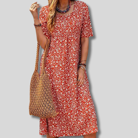 Beatrice - Gorgeous Floral Maxi Dress with Stylish Short Sleeves and Convenient Pockets