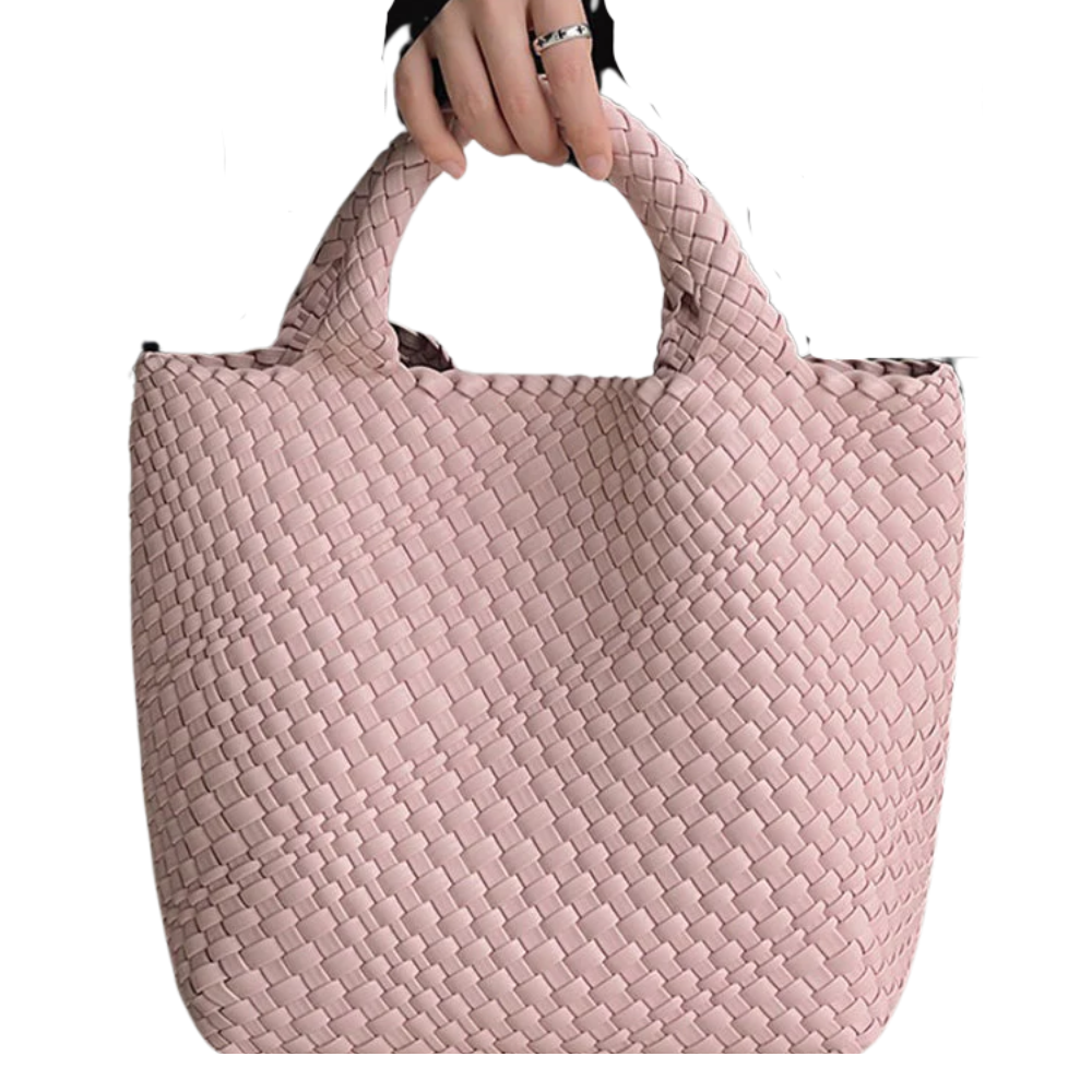 Chic Solid Colour Woven Tote Bag - Spacious PU Leather Elegance