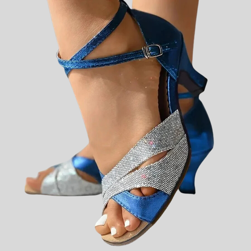 Shimmering Glitter Peep Toe Sandals for Women – Elegant Kitten Heel with Crisscross Straps – Ideal for Weddings, Parties, and Special Events