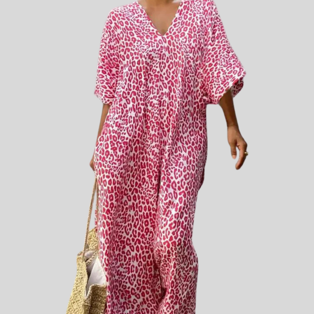 Caroline - Stylish Women's Maxi Dress in Chic Leopard Print