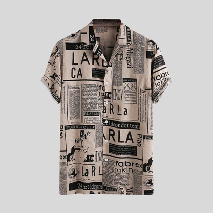 Davie - Stylish Men's Shirt Featuring Trendy Newspaper Print