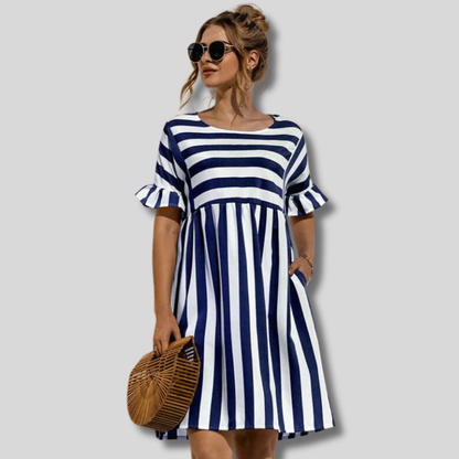 Chic Lena Dress with Trendy Striped Sleeves
