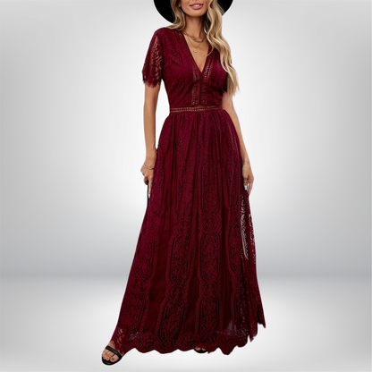 Hanna - Stunning Royal Lace Maxi Dress with a Flattering V-Neckline
