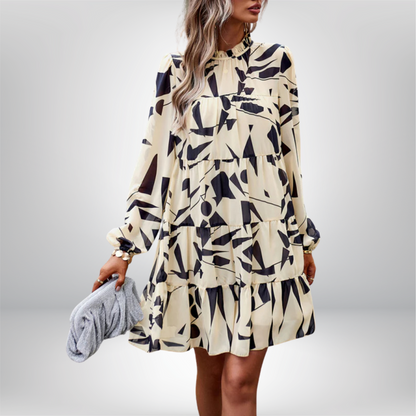 Eeva - Elegant Floral Print Long-Sleeved Dress with Beautiful Tiered Details