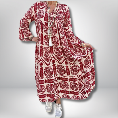 Stunning Hallie Maxi Dress: Elegant Paisley Print with Elegant Long Sleeves and Chic Button Placket