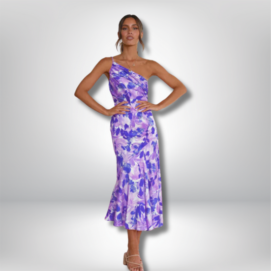 Enni - Stunning Asymmetrical Floral Midi Dress with Elegant Fishtail Hem