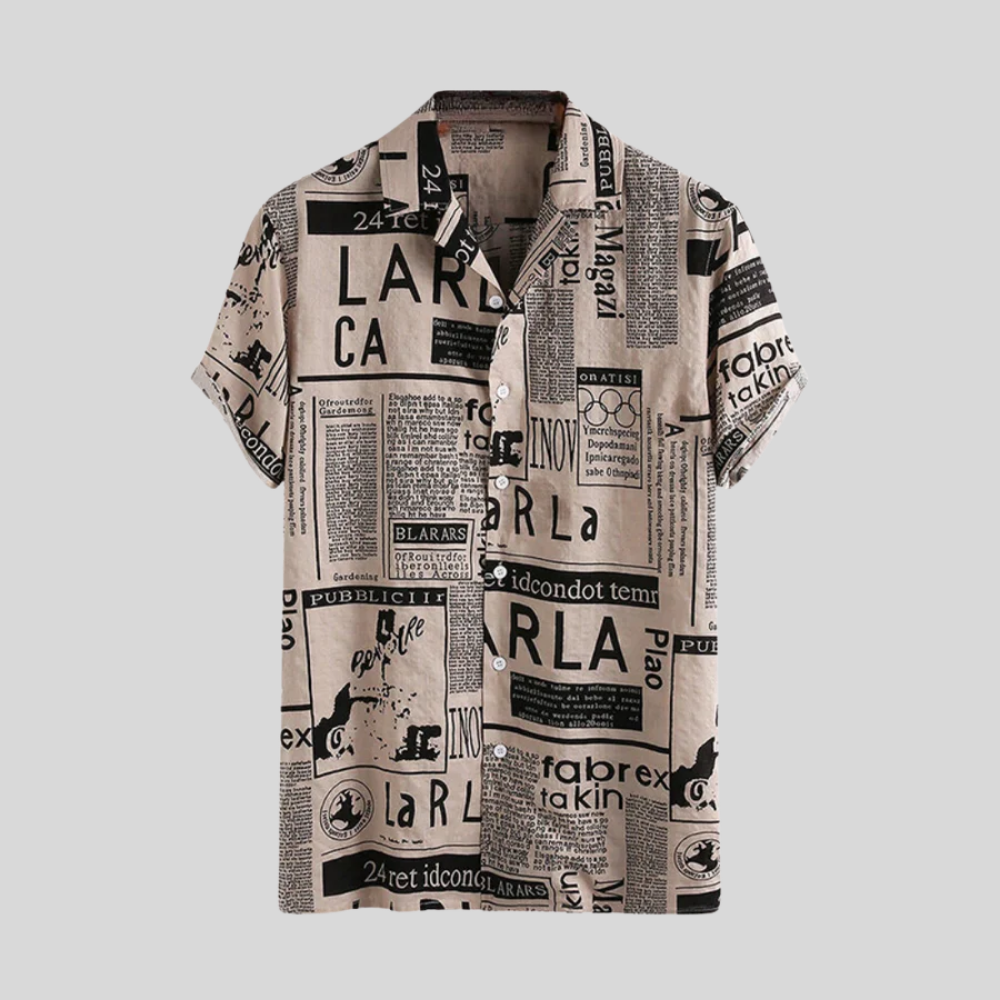 Davie - Stylish Men's Shirt Featuring Trendy Newspaper Print