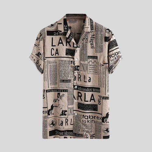 Davie - Stylish Men's Shirt Featuring Trendy Newspaper Print