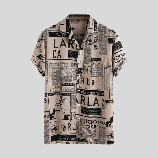 Davie - Stylish Men's Shirt Featuring Trendy Newspaper Print