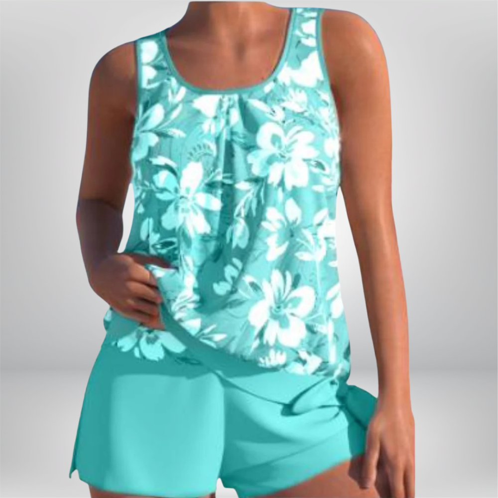 Adalina - Stylish Two-Tone Floral Print Tankini Set for Women