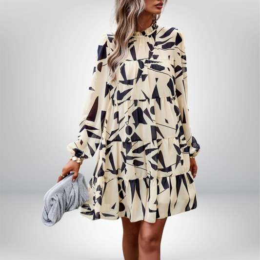 Eeva - Elegant Floral Print Long-Sleeved Dress with Beautiful Tiered Details