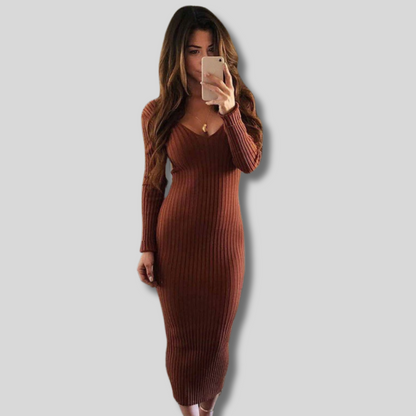 Yasmine | Sophisticated & Cozy Women's Maxi Dress | Ribbed Fabric Elegance