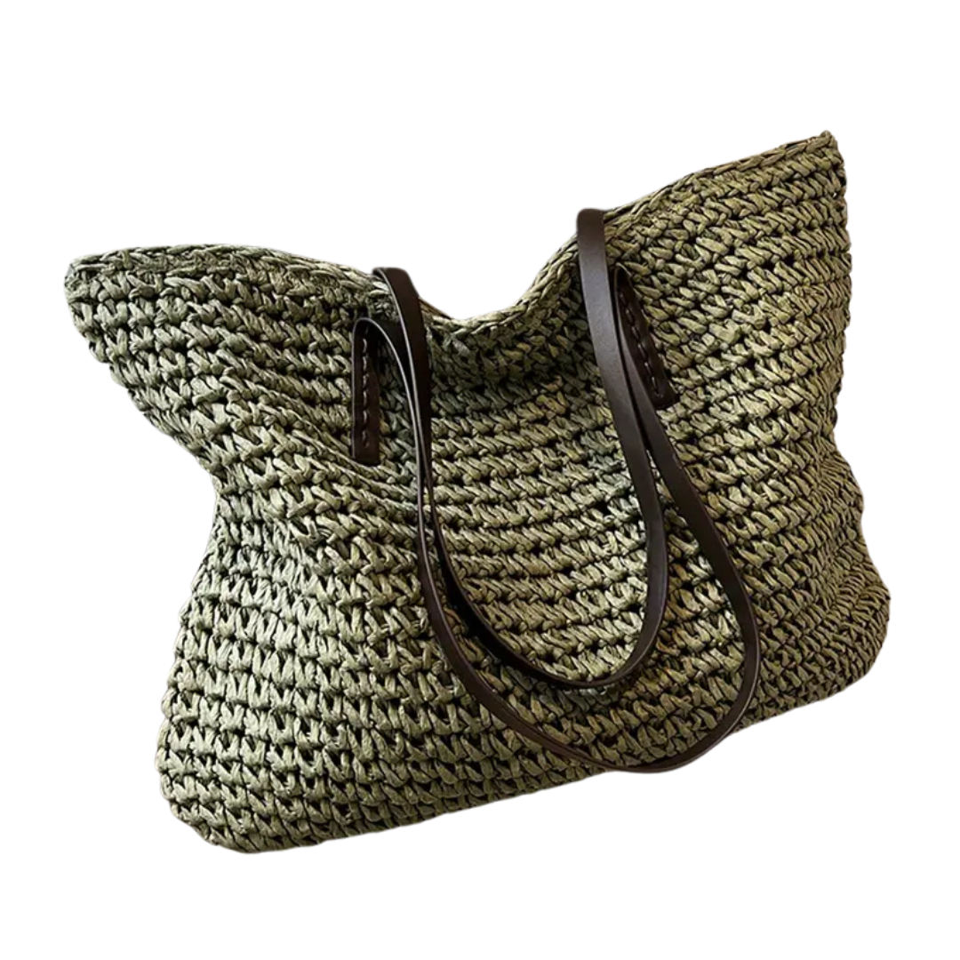 Stylish Woven Tote Bag with Elegant Leather Straps