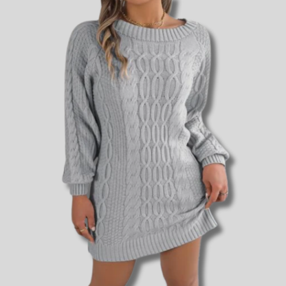 Chic Weslyn Cable Knit Sweater Dress with Stylish Round Neck | Versatile Jumper Vest