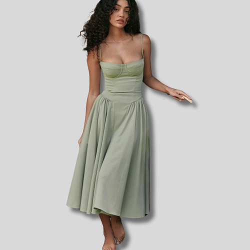 Kaylee - Stylish Sleeveless Midi Sun Dress Featuring a Flattering Corset Design