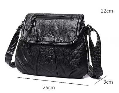 Chic Vintage Washed Leather Pleated Bag with Adjustable Shoulder Strap