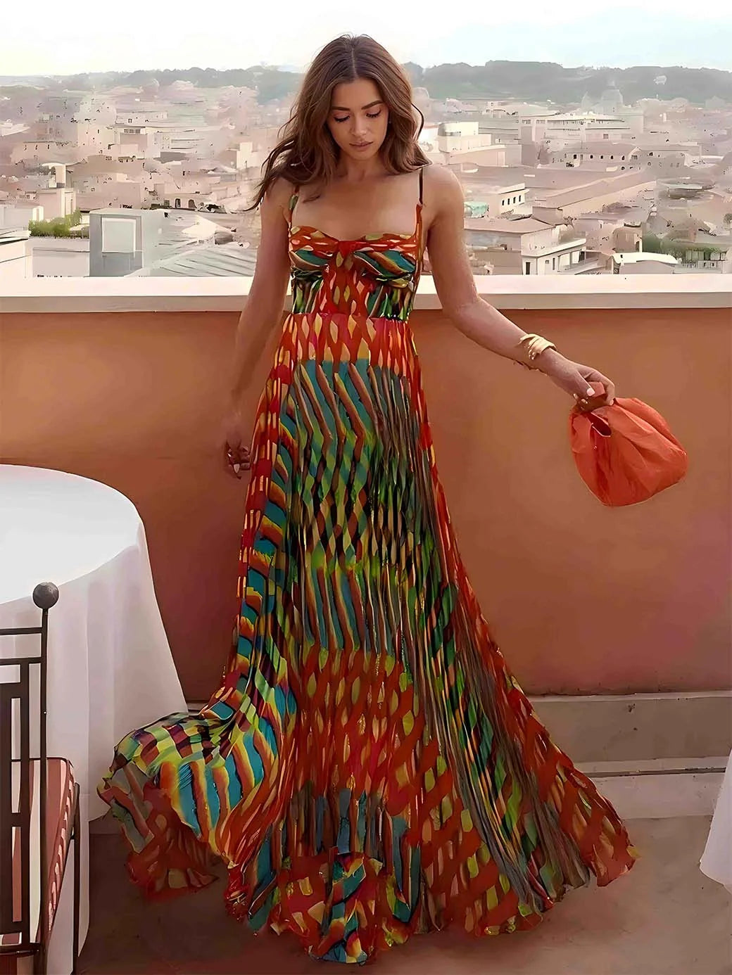 Artemisia® – Elegant Personalized Painted Print A-Line Maxi Dress