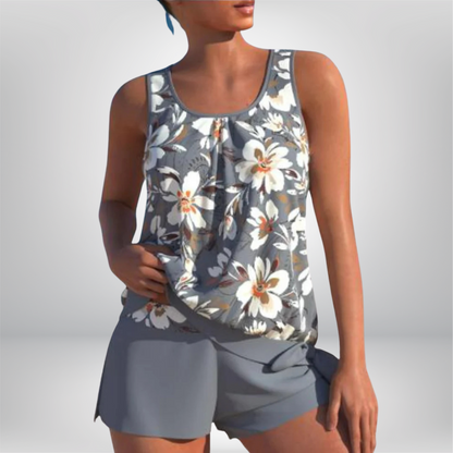 Adalina - Stylish Two-Tone Floral Print Tankini Set for Women