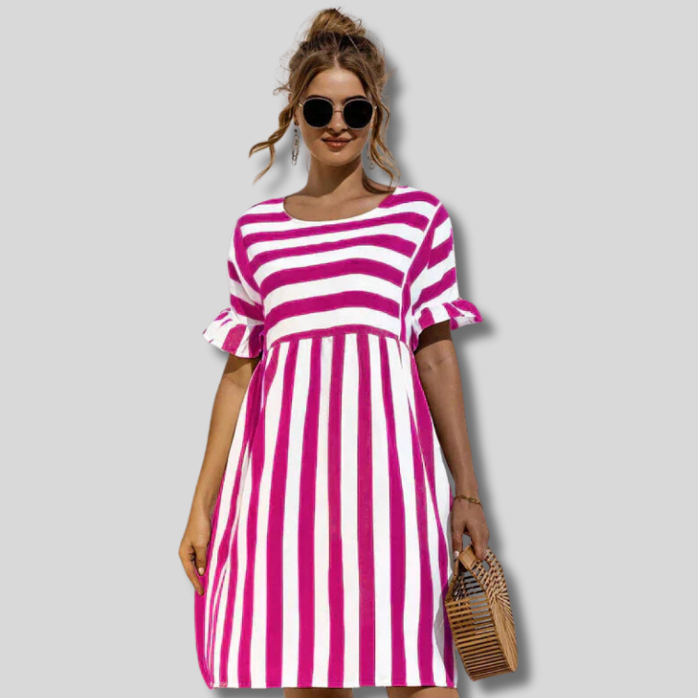 Chic Lena Dress with Trendy Striped Sleeves
