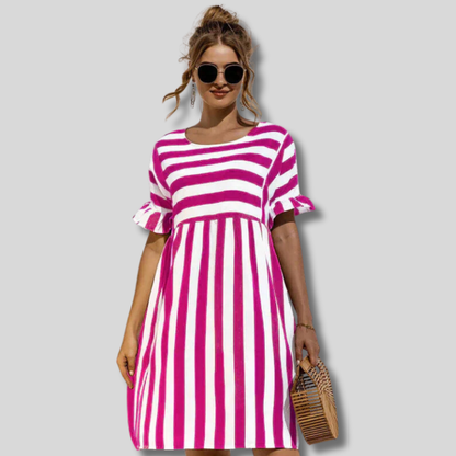 Chic Lena Dress with Trendy Striped Sleeves