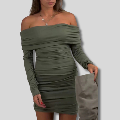 Alexa - Stylishly Cozy Off-Shoulder Mini Dress