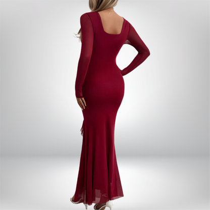 Aira - Elegant V-Neck Maxi Dress with Flattering Ruffle Sleeves