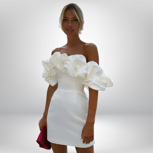 Jessica - Chic Off-Shoulder Mini Dress with Ruffled Neckline and Flattering Fit