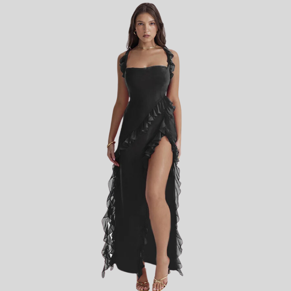 Caitlin - Elegant Women's Ruffled Maxi Dress with Chic Slit