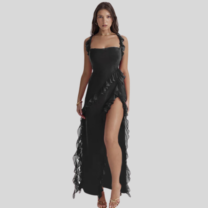 Caitlin - Elegant Women's Ruffled Maxi Dress with Chic Slit