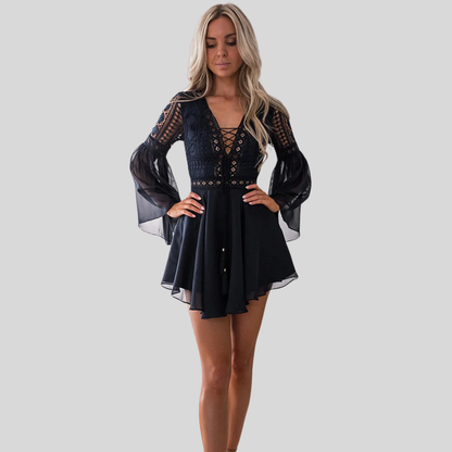 Julie - Elegant Dress with Exquisite Lace Accents and Flattering Trumpet Sleeves