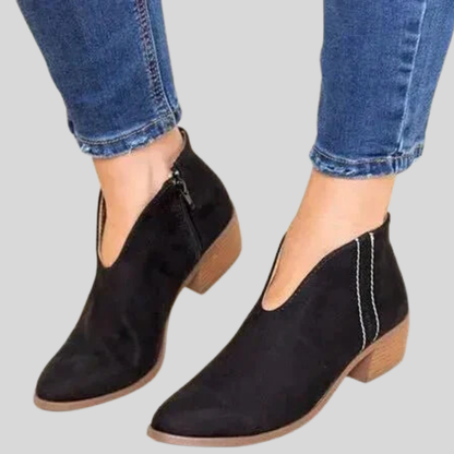 Jolie - Chic V-Cut Zip-Up Booties for Effortless Style