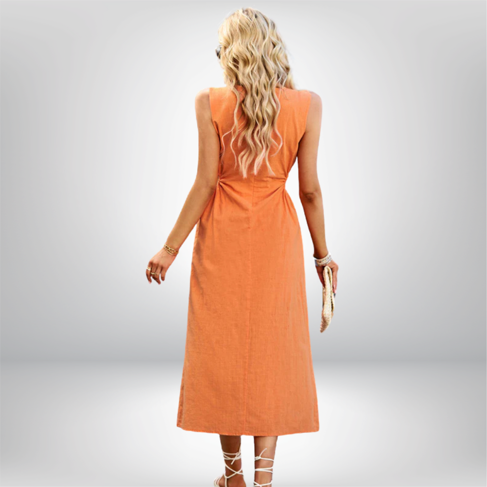 Auli - Elegant Sleeveless Maxi Dress with Stylish Front Slit and Chic Solid Print