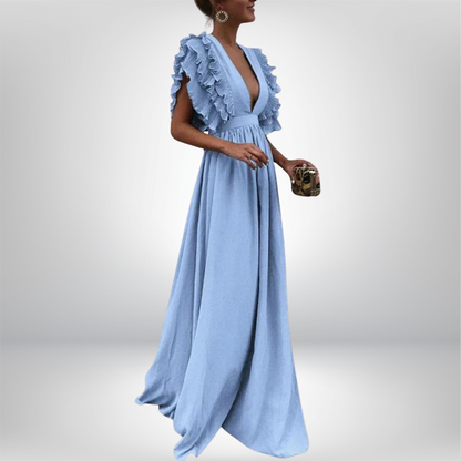 Ana - Stylish V-Neck Dress with Flirty Ruffled Sleeves