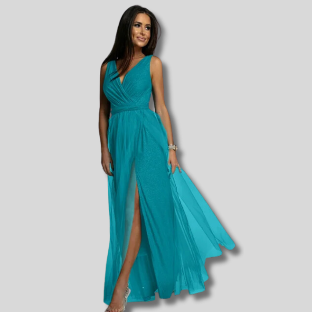 Leah - Chic V-Neck Dress with Timeless Elegance