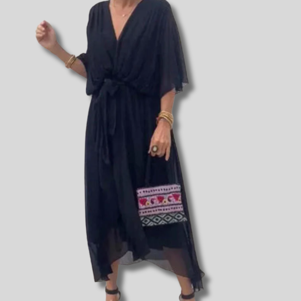 Sophisticated Elegance - V-Neck Dress for Women - Perfectly Comfortable Fit