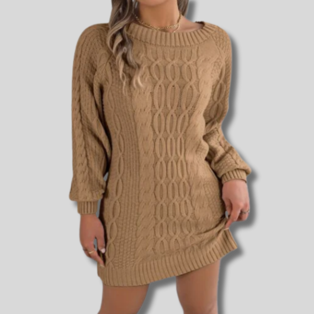 Chic Weslyn Cable Knit Sweater Dress with Stylish Round Neck | Versatile Jumper Vest