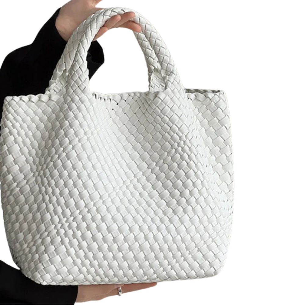 Chic Solid Colour Woven Tote Bag - Spacious PU Leather Elegance
