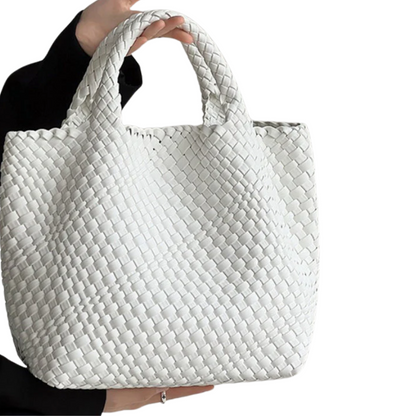 Chic Solid Colour Woven Tote Bag - Spacious PU Leather Elegance
