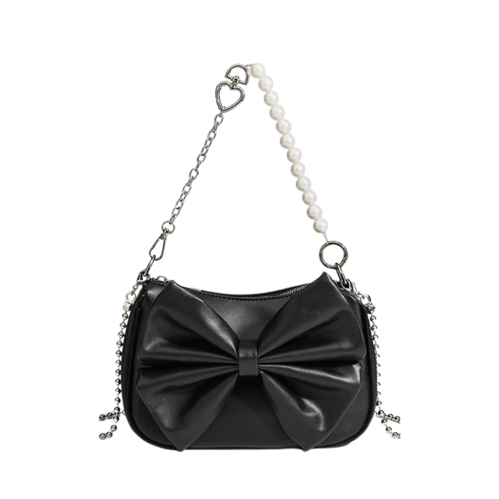 Camille - Chic Bag Adorned with a Luxurious Bow and Pearl Chain