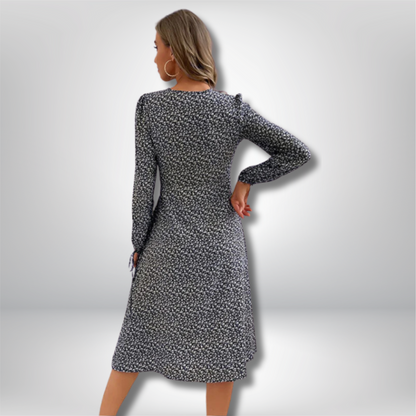 Elegantly Chic Elsa Floral V-Neck Dress with Stylish Button-Down Slit Detail