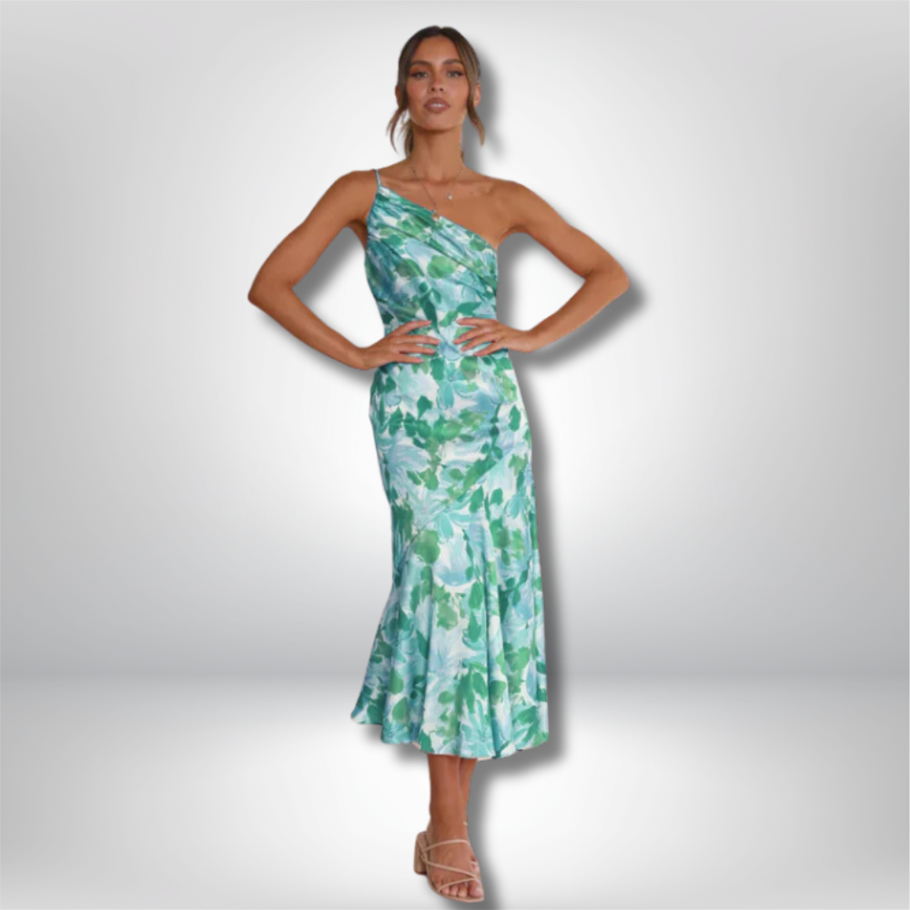 Enni - Stunning Asymmetrical Floral Midi Dress with Elegant Fishtail Hem