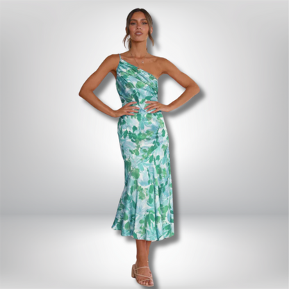 Enni - Stunning Asymmetrical Floral Midi Dress with Elegant Fishtail Hem