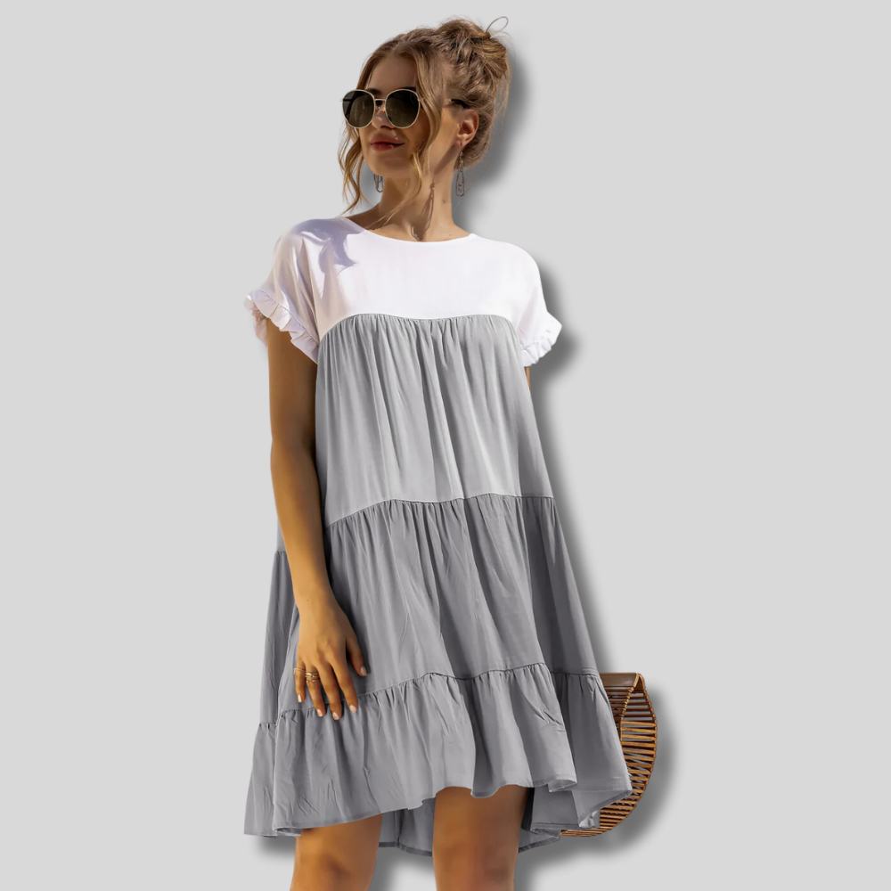 Barbara - Effortlessly Chic Loose Fit Dress with Vibrant Colour Block Design