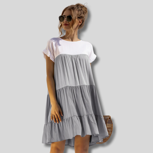 Barbara - Effortlessly Chic Loose Fit Dress with Vibrant Colour Block Design