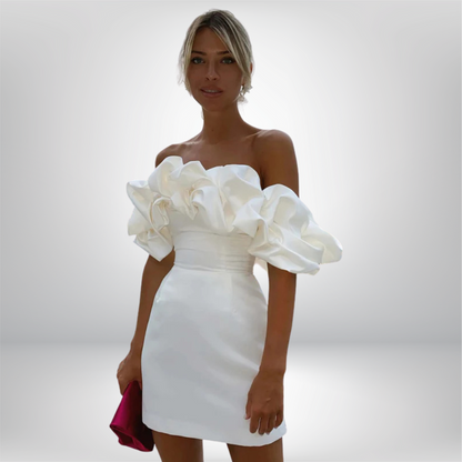 Jessica - Chic Off-Shoulder Mini Dress with Ruffled Neckline and Flattering Fit