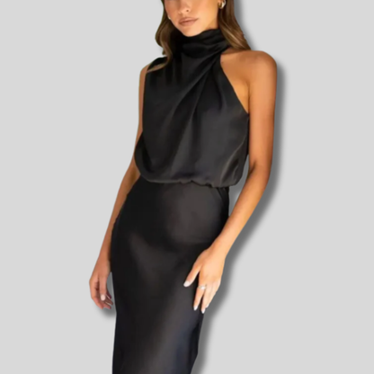 Lisanne | Elegant Women's Maxi Dress with Flattering Elastic Waist and Luxurious Satin Neck Drape